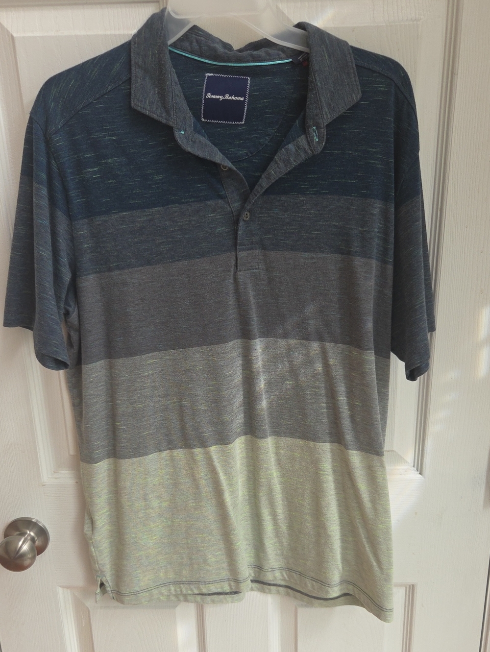 Tommy Bahama Men's Striped Polo in Navy, Gray & Cream
